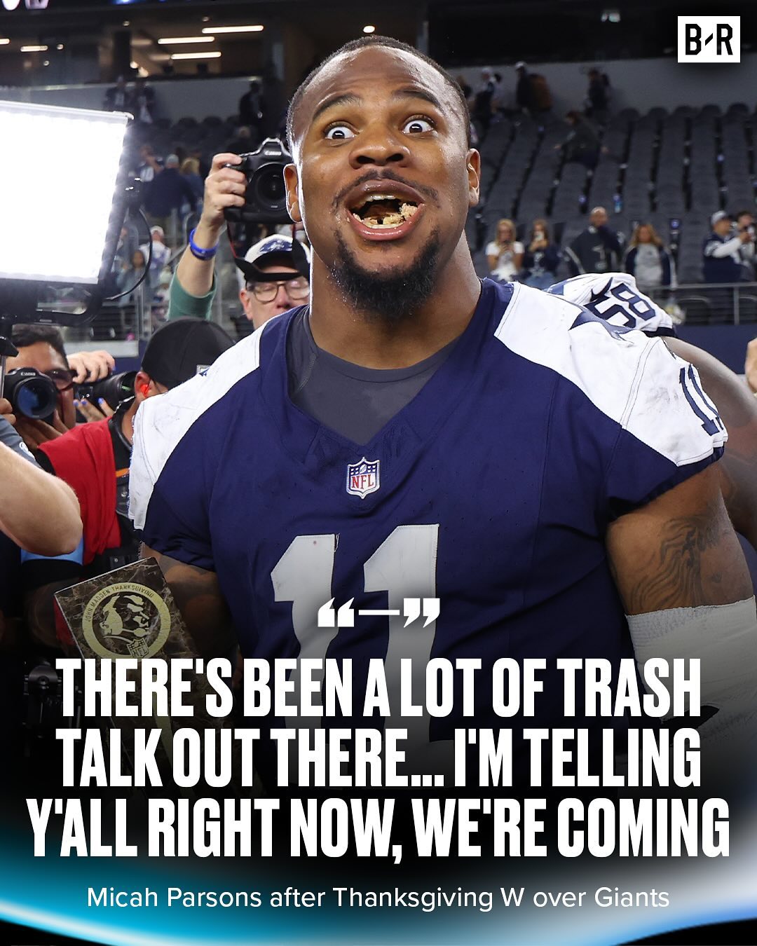 Micah was filled with excitement and energy after the Cowboys secured their second consecutive win. He expressed confidence in the team's potential to make a strong push in their upcoming games.  Source : Instagram @bleacherreport