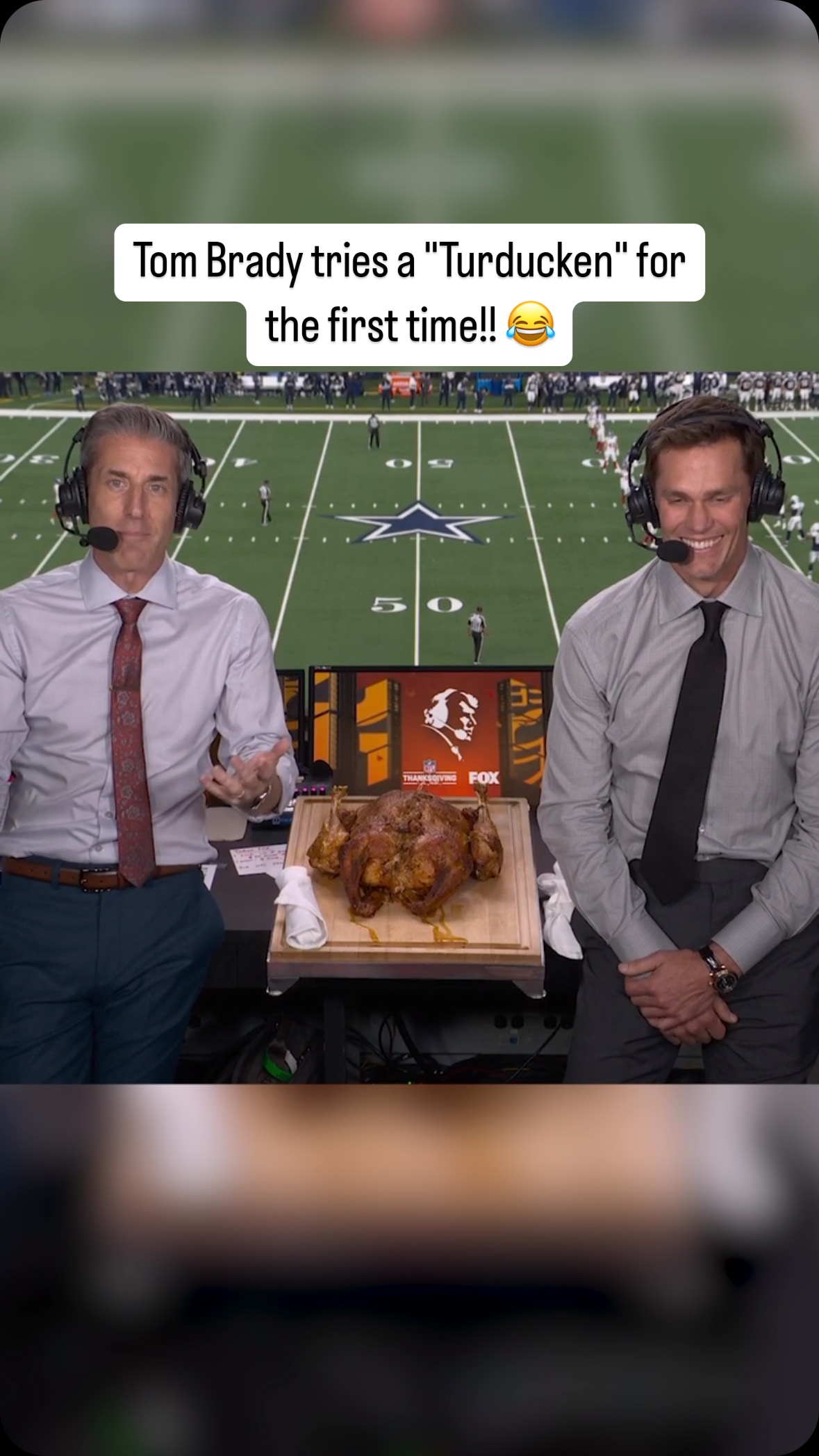 @tombrady has a strong appreciation for the dish known as "Turducken" and finds it quite humorous and praiseworthy. He is a big fan of this unique combination of meats and enjoys it immensely.  Source : Instagram @nflonfox